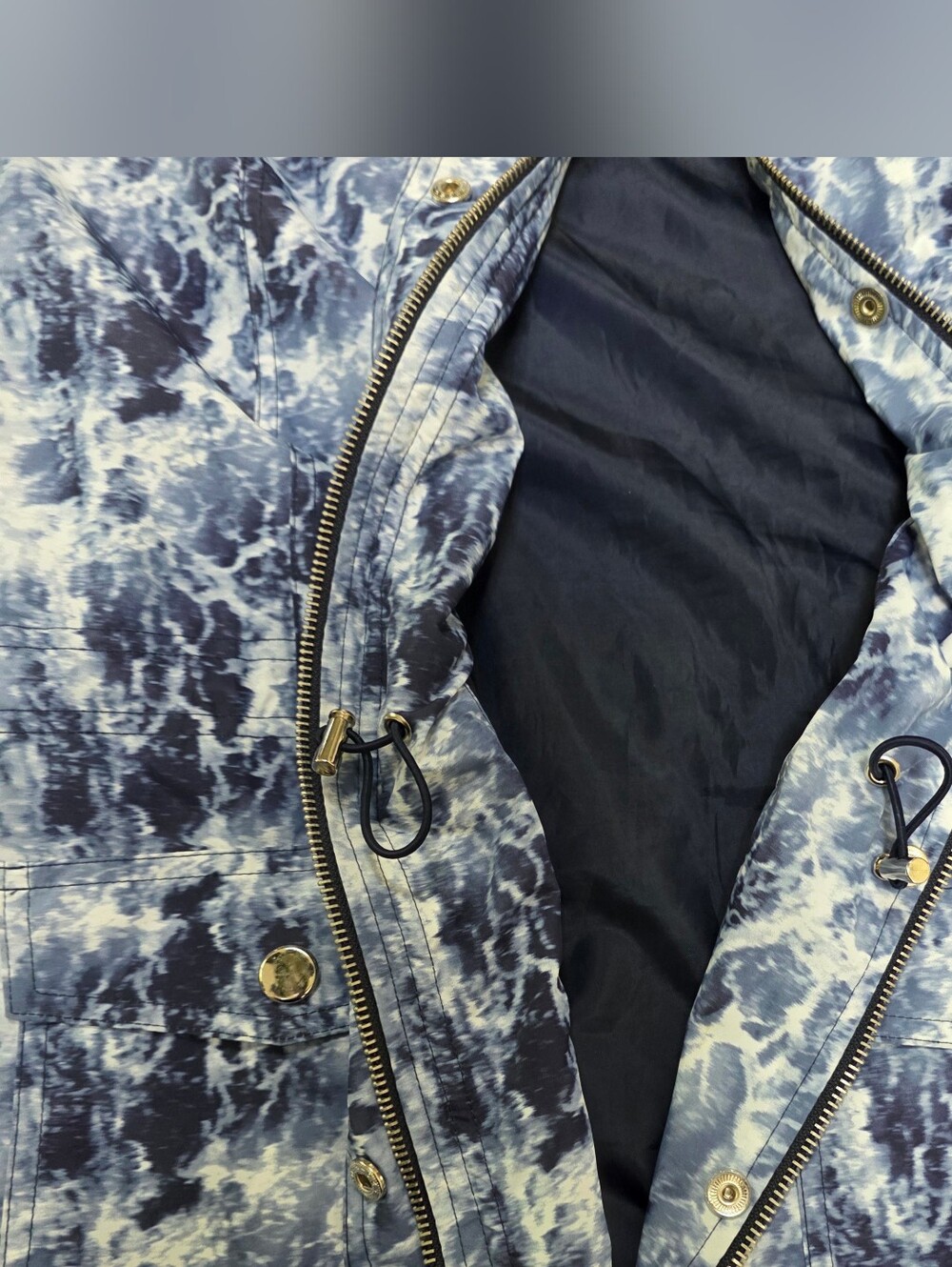 Style & Co. Blue Marble-Print Zip Petite Jacket W Hooded Collar (Size:PLarge) - Picture 8 of 8